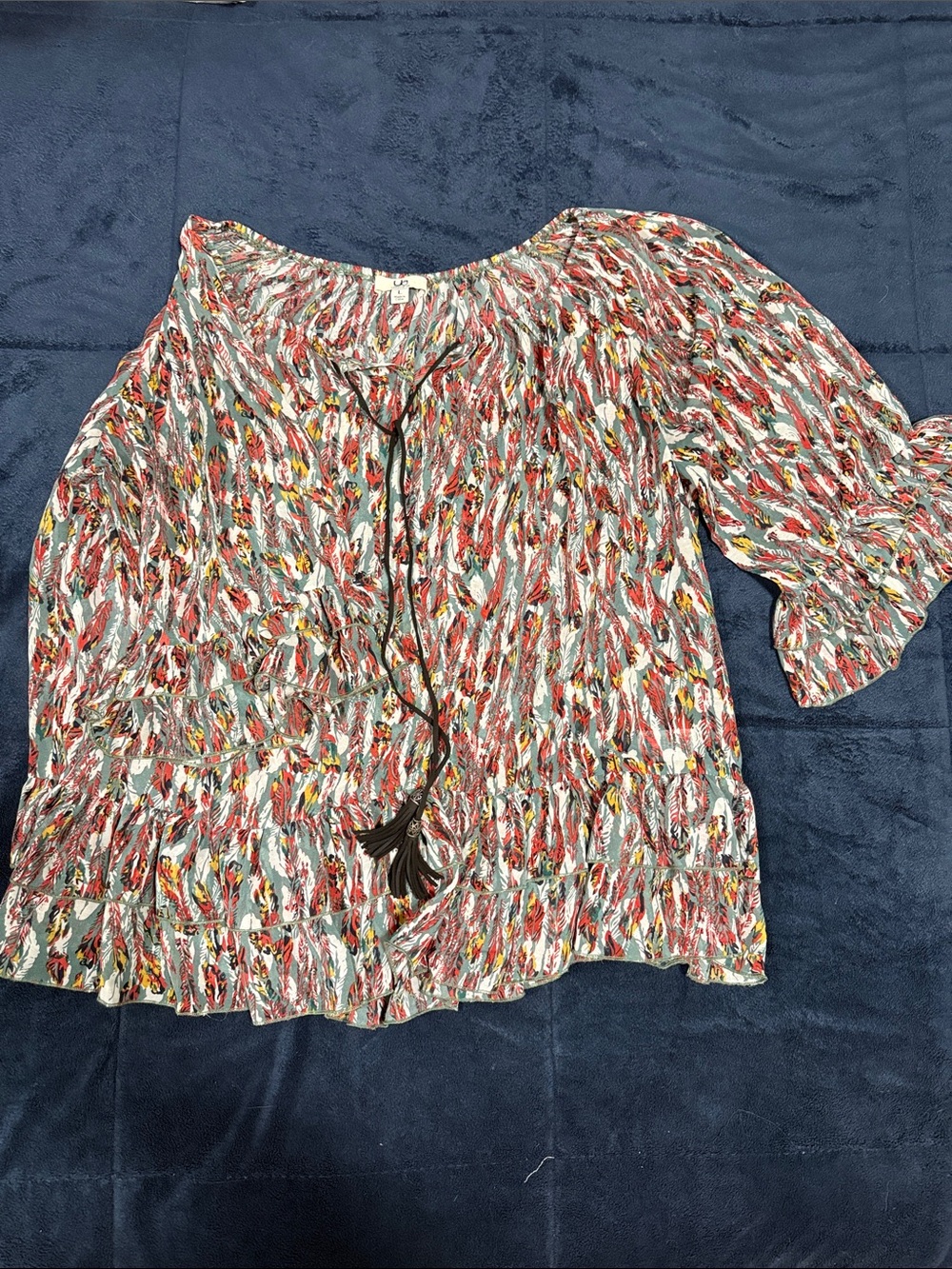 Ya Los Angeles Multicolor Printed Peasant Tunic with Bell Sleeves
